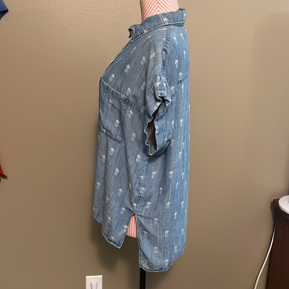 Rails Chambray Blue Pineapple Short Sleeve Button… - image 4